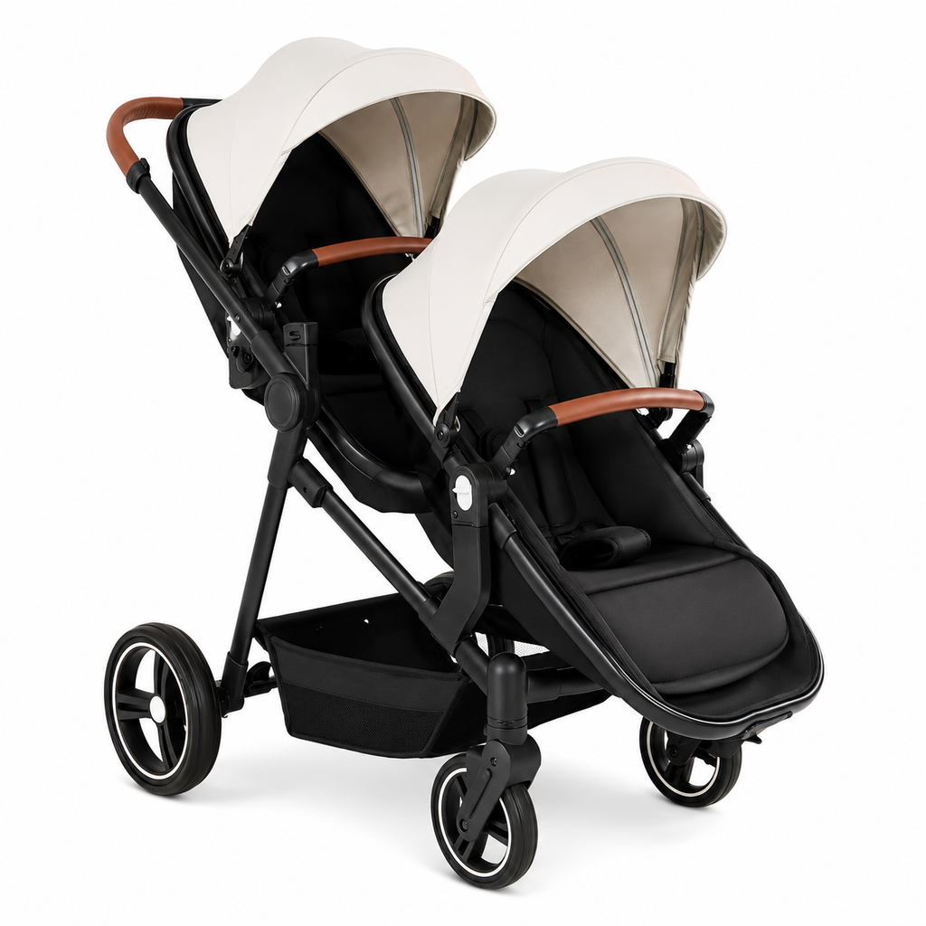 Poussette double pour jumeaux blanc