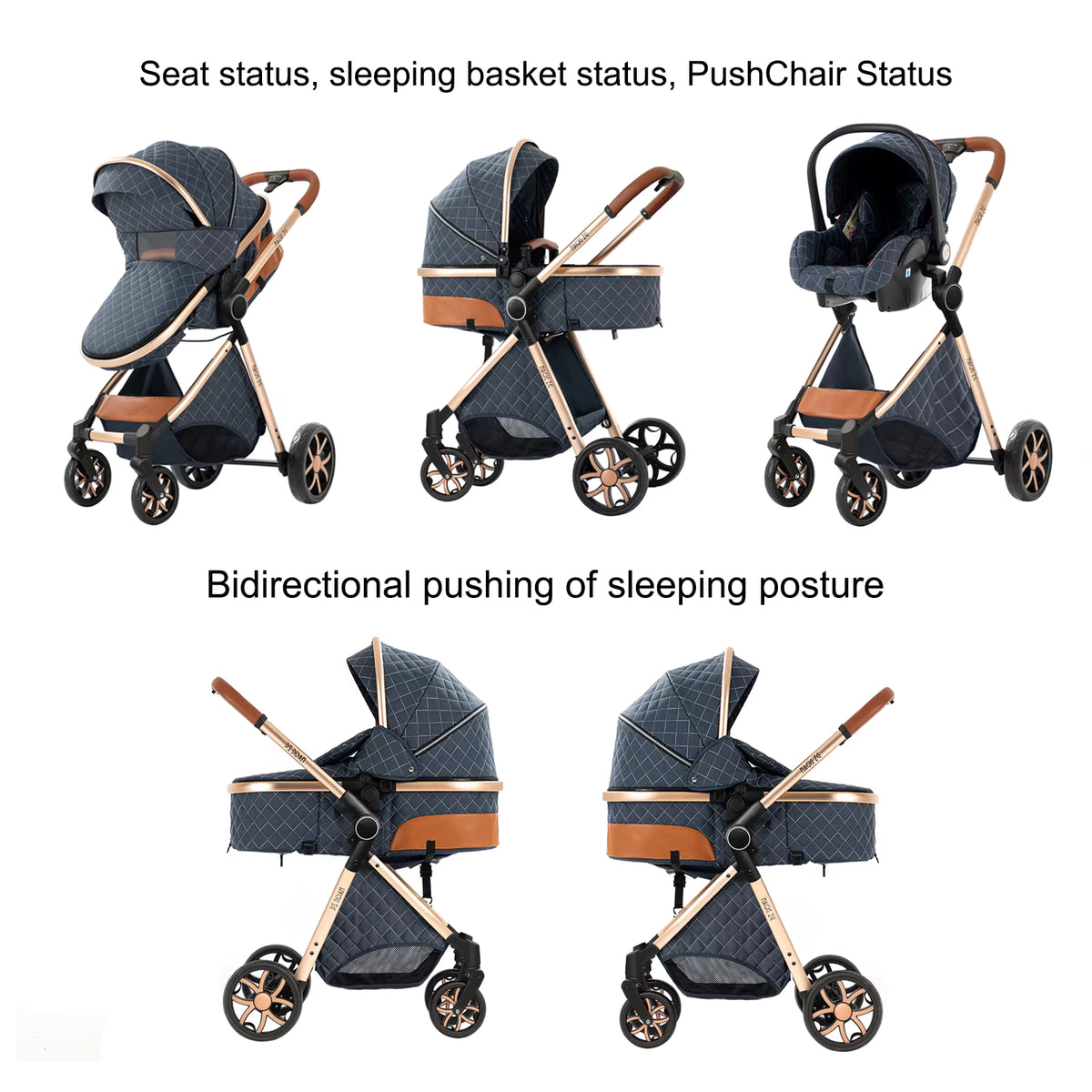 Poussette Bébé 3-en-1 Portable de Voyage