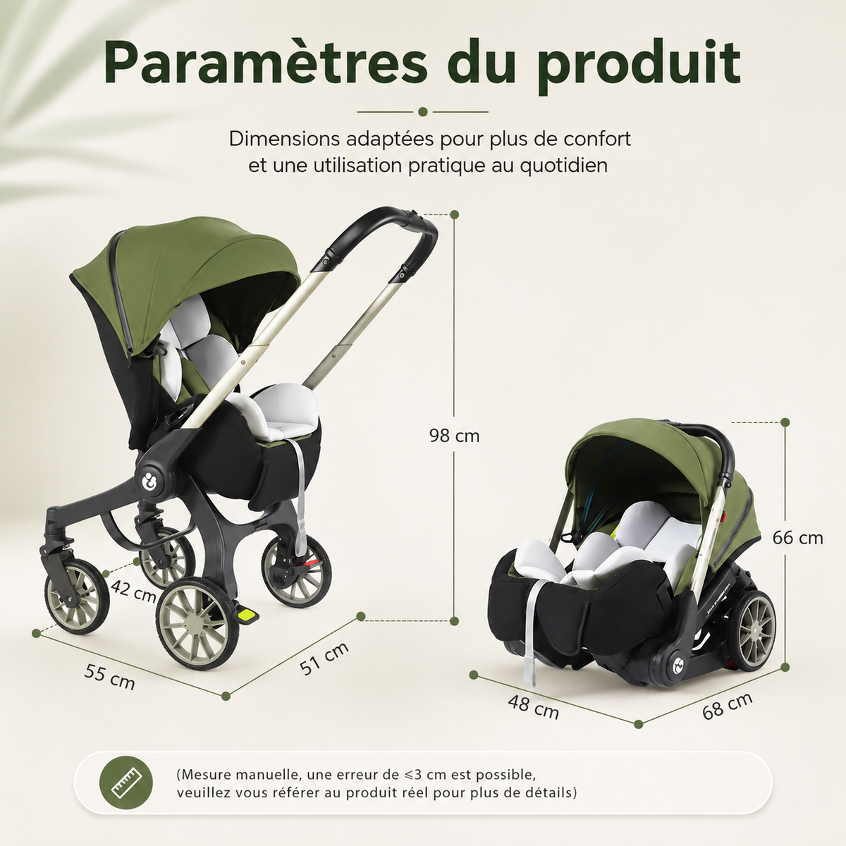 dimensions poussette bebe evolutive pliable 4 en 1