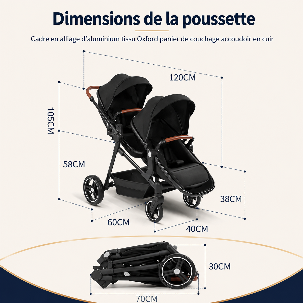 dimensions poussette double jumeaux