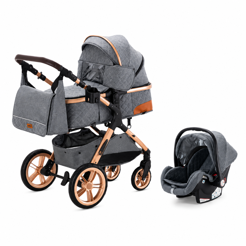 poussette bebe 3 en 1 portable voyage gris confort