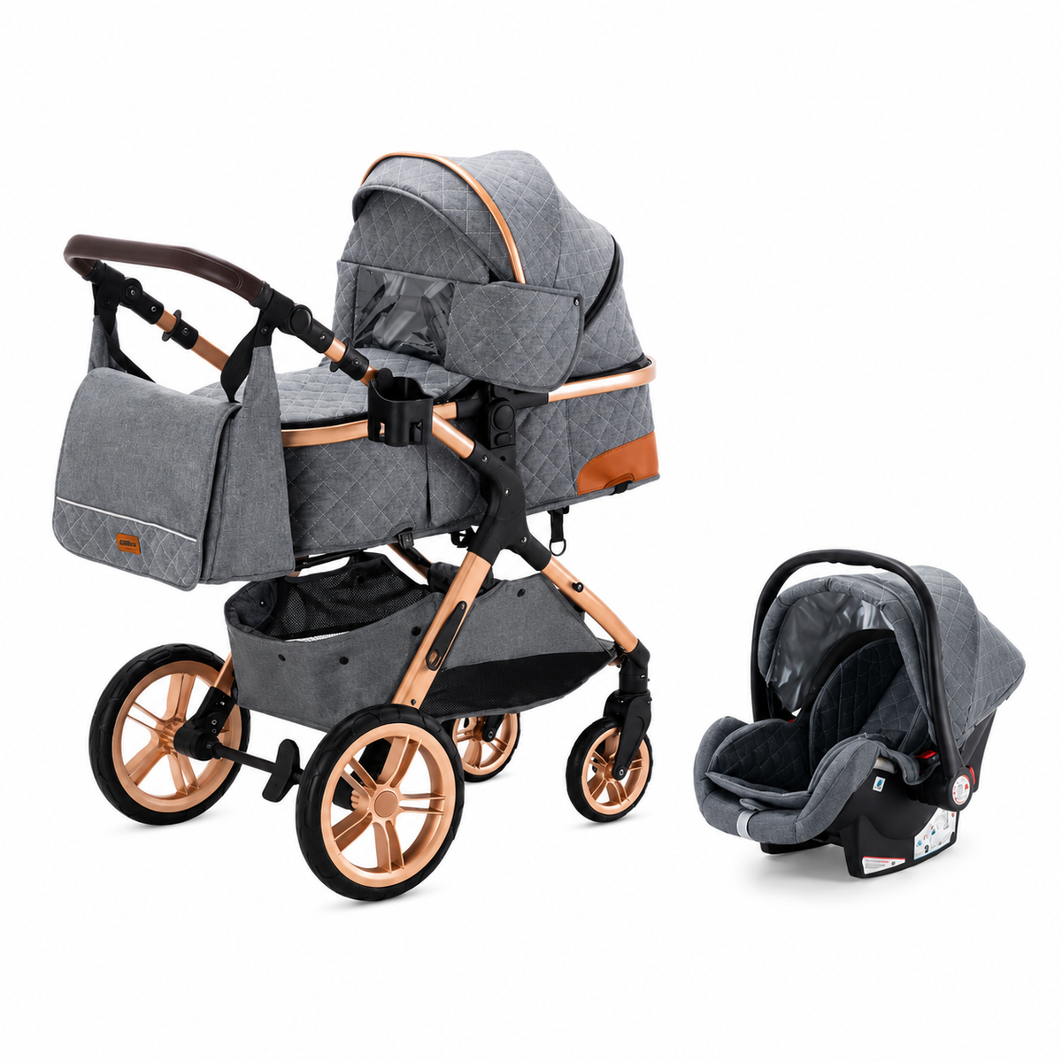 poussette bebe 3 en 1 portable voyage gris confort
