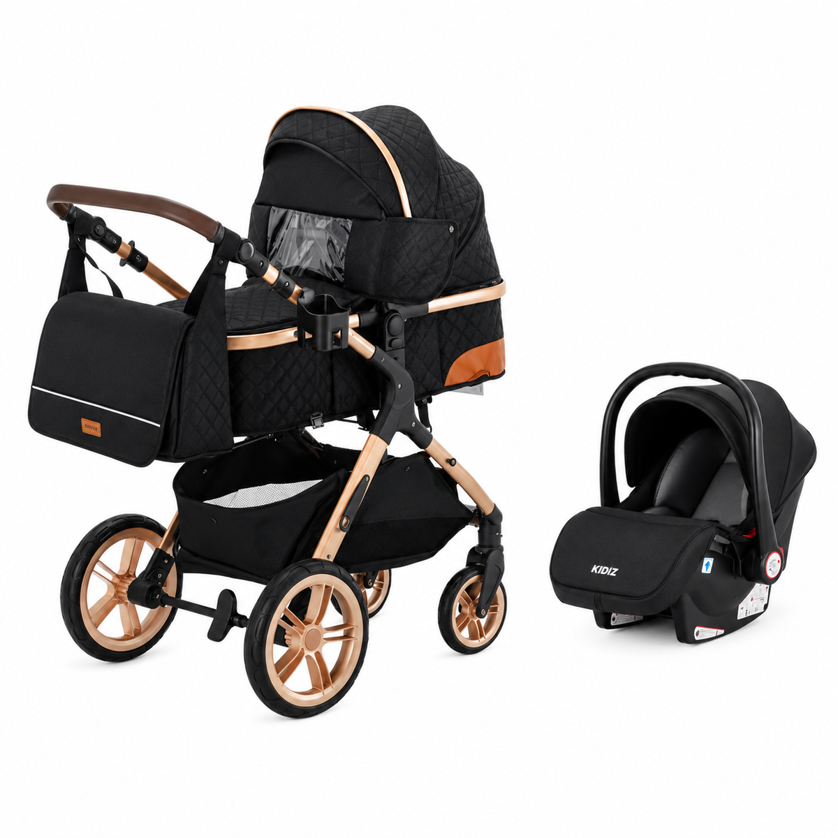 poussette bebe 3 en 1 portable voyage noir confort