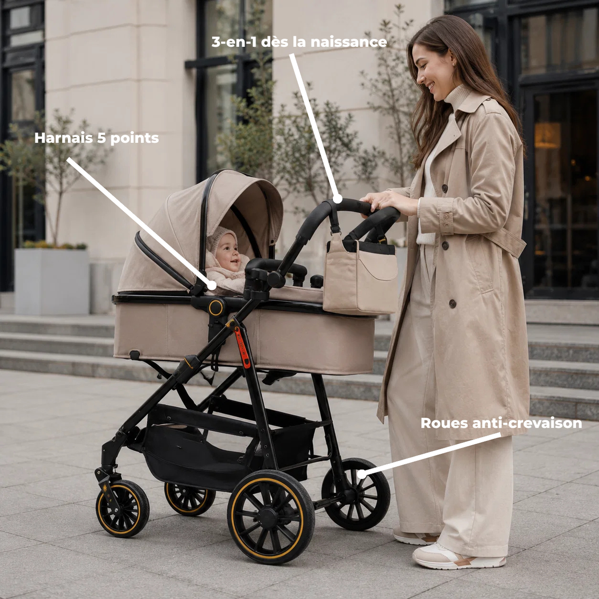 poussette bebe confort pliable 3 en 1 harnais roues anti crevaison